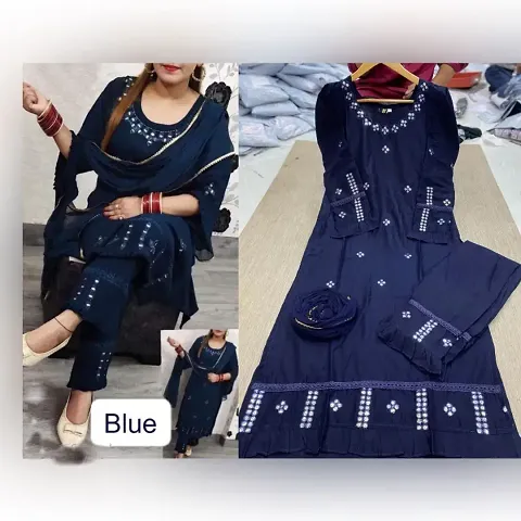 Fancy Rayon Kurta Bottom and Dupatta Set