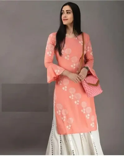 Floral Printed A_Line Cotton Kurta With Sharara