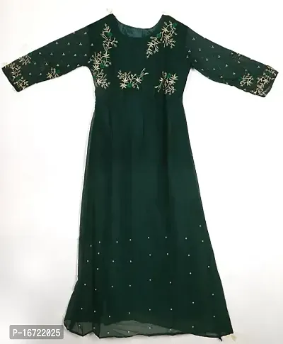 Stylish Georgette Olive Embroidery Work With Lock Moti Gown For Women-thumb2