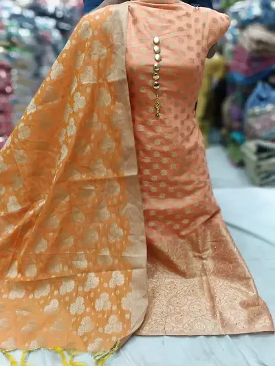 Alluring Banarasi Cotton Jacquard Dress Material With Dupatta