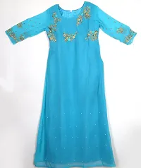 Stylish Georgette Blue Embroidery Work With Lock Moti Gown For Women-thumb1