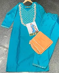 Exclusive Blue Taffeta Silk Kurta Pant Dupatta Set-thumb1