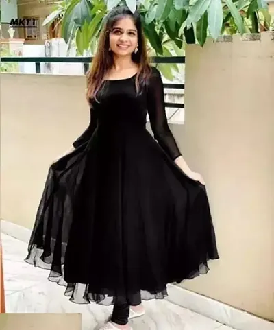 Black Full Sleeves Party Wear Gown Size M  XL