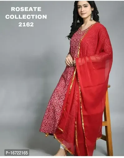 Elegant Red Bombay Cotton Printed Kurta Palazzo Set With Nazmeen Dupatta For Women-thumb2