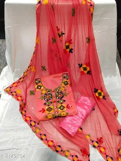 Aari Work Cotton Embellished Dress Material
