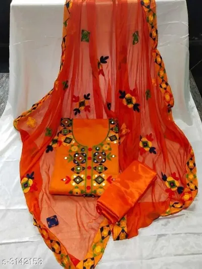 Gorgeous Chanderi Cotton Embroidered Dress Material with Dupatta