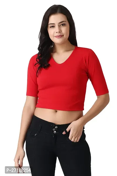 Elegant Red Polycotton Solid Crop Length Top For Women-thumb0