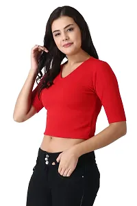 Elegant Red Polycotton Solid Crop Length Top For Women-thumb1