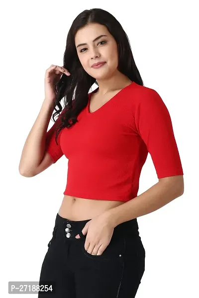 Elegant Red Polycotton Solid Crop Length Top For Women-thumb2