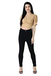 Elegant Beige Polycotton Solid Crop Length Top For Women-thumb3