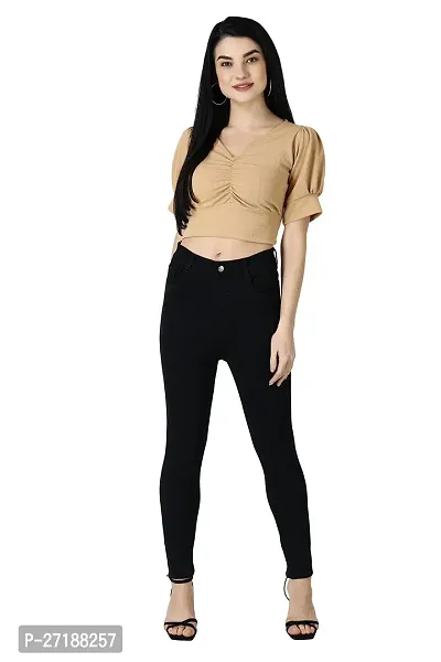 Elegant Beige Polycotton Solid Crop Length Top For Women-thumb4