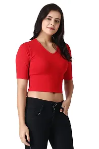 Elegant Red Polycotton Solid Crop Length Top For Women-thumb2