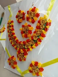 Jewellery Flowers Jewellery Set For Haldi Gota Patti Necklace, Earrings, Bracelet  Maang Tika for Women  Girls (Mehandi/Haldi/Wedding/Bridal/Baby Shower) Pack of 1-thumb1