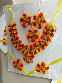 Jewellery Flowers Jewellery Set For Haldi Gota Patti Necklace, Earrings, Bracelet  Maang Tika for Women  Girls (Mehandi/Haldi/Wedding/Bridal/Baby Shower) Pack of 1-thumb2