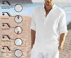 Reliable White Cotton Blend Solid Hip Length Kurta For Men-thumb1