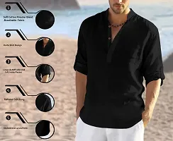 Reliable Black Cotton Blend Solid Hip Length Kurta For Men-thumb1