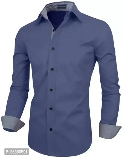 Men Regular Fit Solid Spread Collar Casual Shirt-thumb2