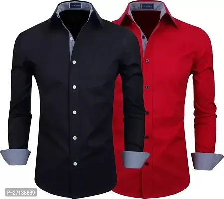 Men Regular Fit Solid Spread Collar Casual Shirt  (Pack of 2)