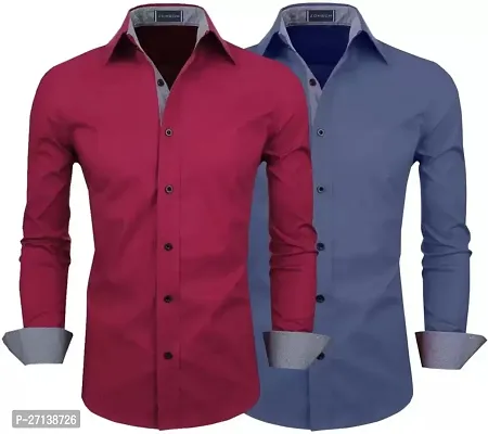 Men Regular Fit Solid Spread Collar Casual Shirt  (Pack of 2)