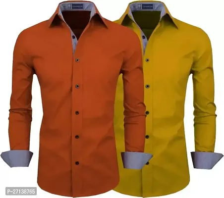 Men Regular Fit Solid Spread Collar Casual Shirt  (Pack of 2)