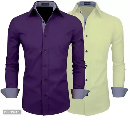 Men Regular Fit Solid Spread Collar Casual Shirt  (Pack of 2)