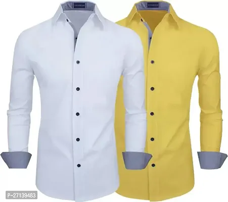 Men Regular Fit Solid Spread Collar Casual Shirt  (Pack of 2)