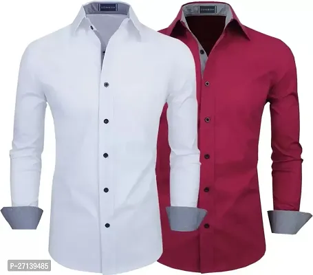 Men Regular Fit Solid Spread Collar Casual Shirt  (Pack of 2)