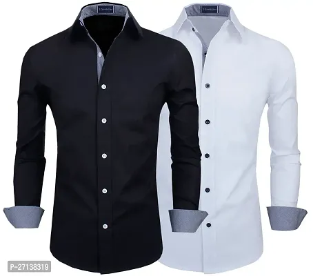 Men Regular Fit Solid Spread Collar Casual Shirt  (Pack of 2)-thumb0