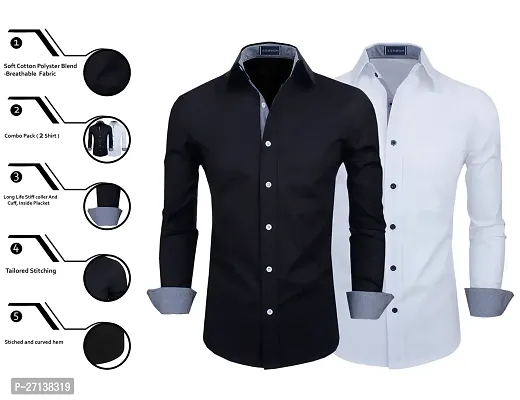 Men Regular Fit Solid Spread Collar Casual Shirt  (Pack of 2)-thumb2