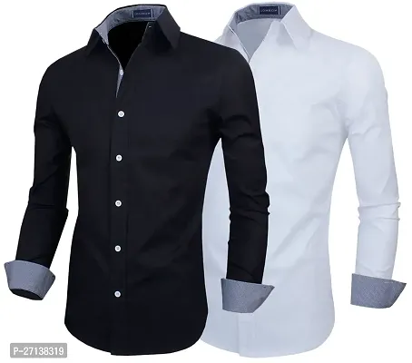 Men Regular Fit Solid Spread Collar Casual Shirt  (Pack of 2)-thumb4