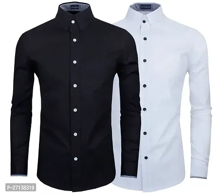 Men Regular Fit Solid Spread Collar Casual Shirt  (Pack of 2)-thumb5
