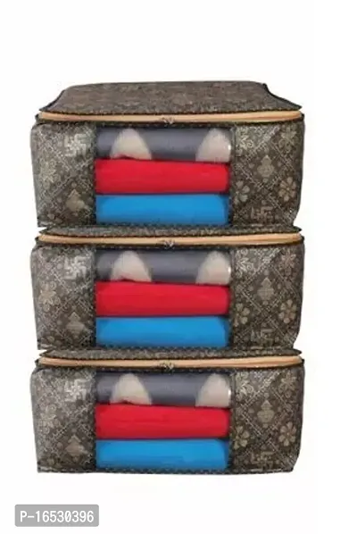 Black Color Swastik Design Saree Cover Bag For Storage Cloths Pack Of 3-thumb0