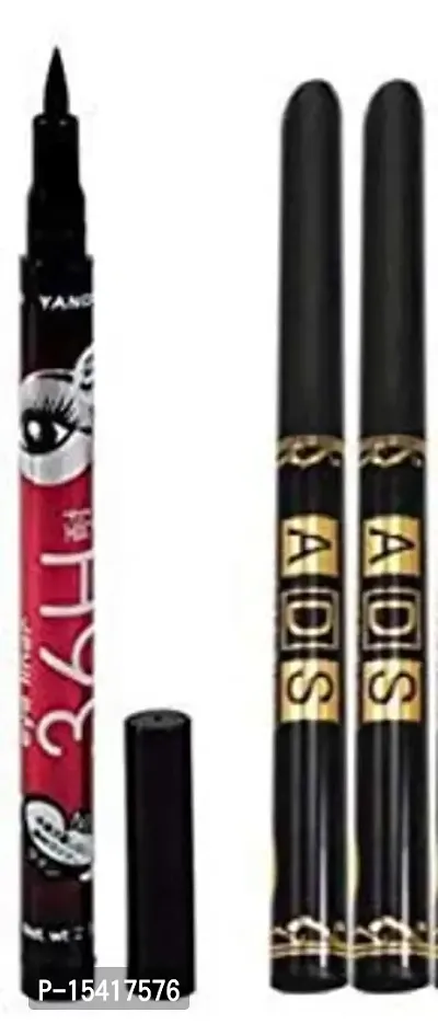 VBA Long Lasting (BLACK) Eye liner cum Kajal pack of 2 and 1 36 H Waterproof Sketch Pen Eye Liner-thumb0