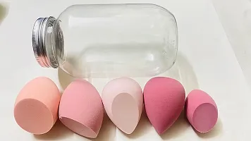 VBA 5PCS Latex-Free Makeup Sponge Set with Jar Beauty Skincare Makeup Applicator Foundation Concealer Highlighter Blush Contour Liquid Cream Powder Wet Dry Blending/SPONGE-thumb1