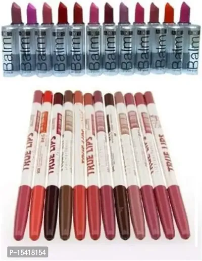 VBA Combo Balm Matte Lipstick With True Lips Orange and Pink Lip Liners - Pack of 12