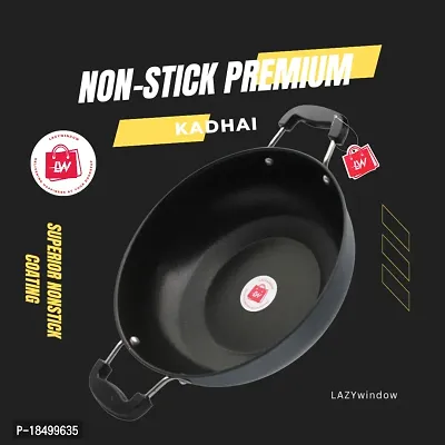 Premium Quality Nonstick Cookware Combo - Fry Pan (22cm Dia) +  Kadhai (26cm Dia). Black-thumb5