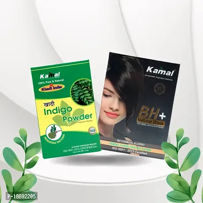 Khadi Kamal Herbal BH+ Black + Indigo Powder Hair Color  Hair Growth for Man and Women, 100% Natural By LAZYwindow