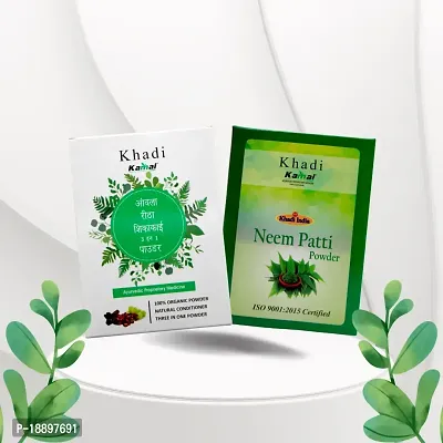 Khadi Kamal Herbal Amla, Reetha, Shikakai Powder (3 in 1 Powder) + Neem Patti Powder for Man and Women, 100% Natural  Organic By LAZYwindow-thumb0