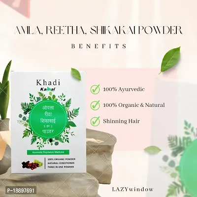 Khadi Kamal Herbal Amla, Reetha, Shikakai Powder (3 in 1 Powder) + Neem Patti Powder for Man and Women, 100% Natural  Organic By LAZYwindow-thumb5