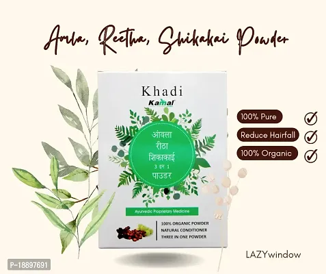 Khadi Kamal Herbal Amla, Reetha, Shikakai Powder (3 in 1 Powder) + Neem Patti Powder for Man and Women, 100% Natural  Organic By LAZYwindow-thumb2