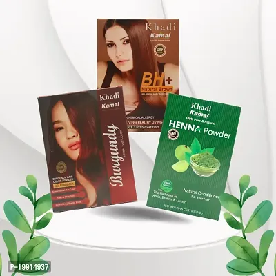 Khadi Kamal Herbal BH+ Brown + BH+ Burgundy + Henna Powder Hair Color  Hair Care for Man and Women, 100% Natural By LAZYwindow