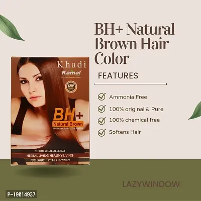 Khadi Kamal Herbal BH+ Brown + BH+ Burgundy + Henna Powder Hair Color  Hair Care for Man and Women, 100% Natural By LAZYwindow-thumb2
