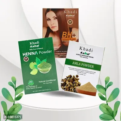 Khadi Kamal Herbal BH+ Brown + Henna Powder + Amla Powder Hair Color  Hair Care for Man and Women, 100% Natural By LAZYwindow