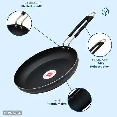 LAZYwindow Tadka Pan 100 % Pure Iron with Grip type Handle ( Induction and LPG Gas Both Suitable ) Dia 20 cm, Length 40 cm-thumb3