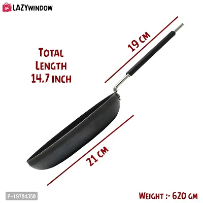 LAZYwindow Tadka Pan 100 % Pure Iron with Grip type Handle ( Induction and LPG Gas Both Suitable ) Dia 20 cm, Length 40 cm-thumb4