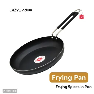 LAZYwindow Tadka Pan 100 % Pure Iron with Grip type Handle ( Induction and LPG Gas Both Suitable ) Dia 20 cm, Length 40 cm-thumb0