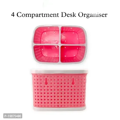 LAZYwindow 4 Compartment Plastic Utensils Holder / Desk Organiser for Spoons, Knives, Forks , Pens (Multicolor)-thumb3