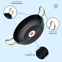 LAZYwindow Traditional Iron Kadhai Deep Bottom Kadai / Frying Kadhai with Handle 8 INCH + Surprise Gift-thumb4