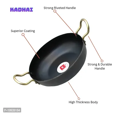 LAZYwindow Traditional Iron Kadhai Deep Bottom Kadai / Frying Kadhai with Handle 8 INCH + Surprise Gift-thumb2