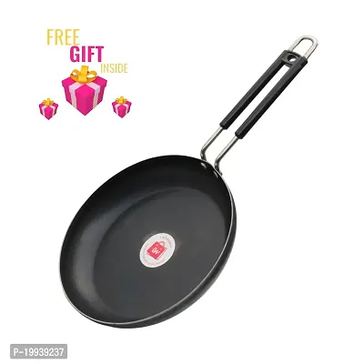 LAZYwindow Fry Pan 100 % Pure Iron with Grip type Handle ( Induction and LPG Gas Both Suitable ) Dia 20 cm + Superise Gift-thumb0
